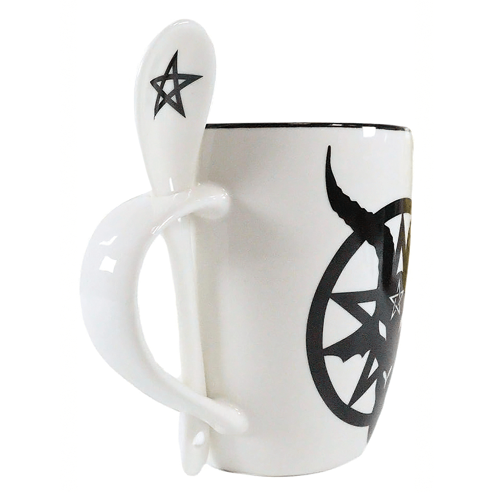 Baphomet Mug and Spoon Set with Satanic Pentagram Design