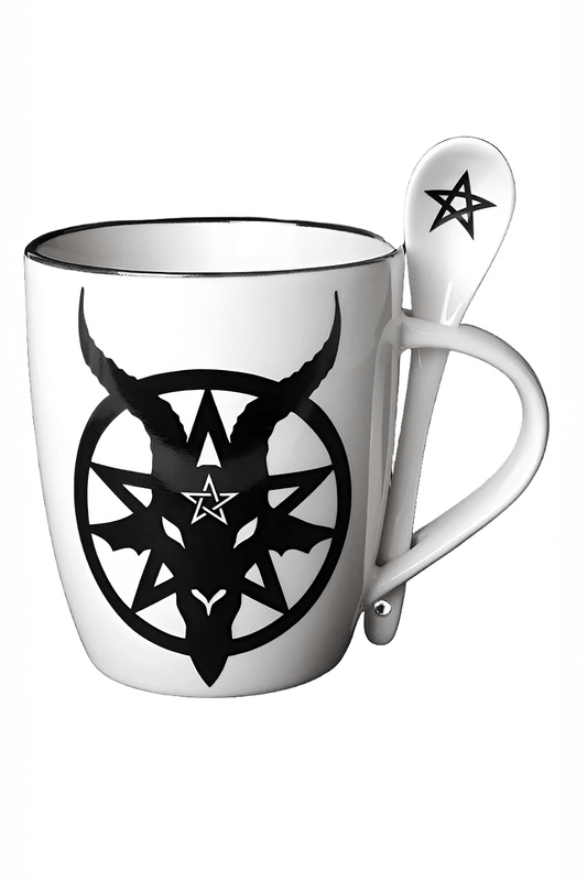 Baphomet Mug and Spoon Set with Satanic Pentagram Design