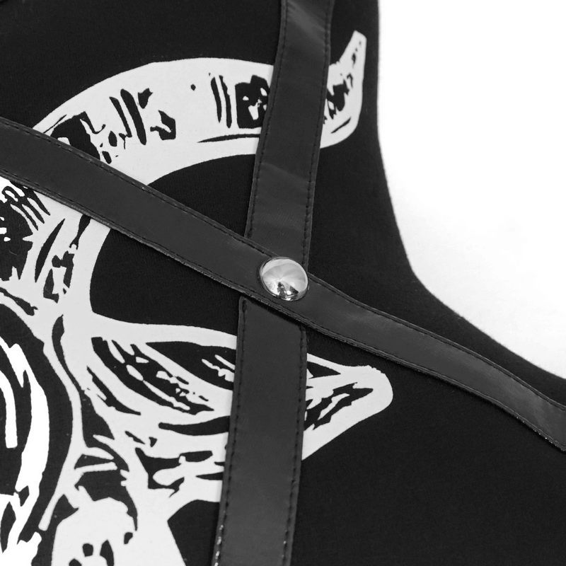 Baphomet Pentagram Cushion in Gothic Style / Black Filled Pillow with Faux Leather Trim