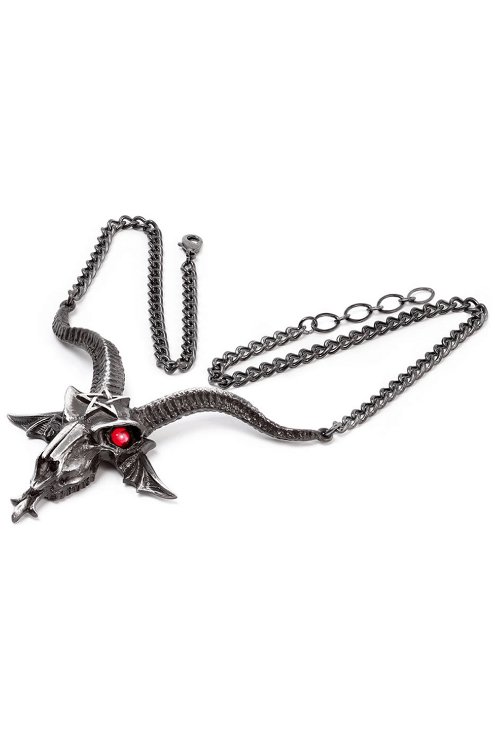 Baphomet Skull Necklace with Red Crystal Eyes and Horns
