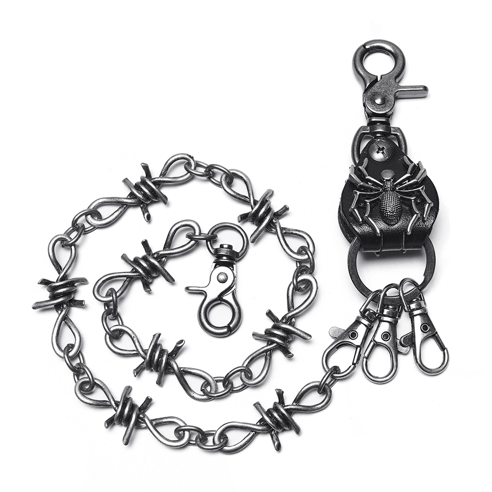Barbed Wire Chain with Spider Punk Keychain Clip