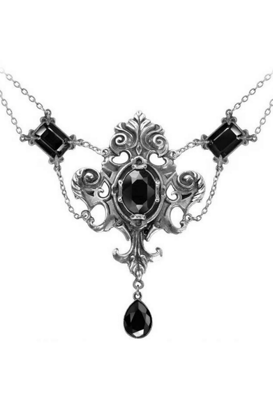 Baroque Crystal Black Pendant Necklace with Dropper