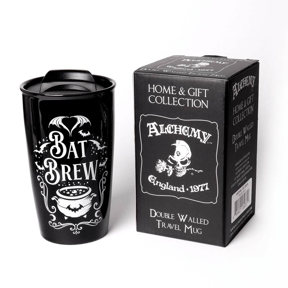 Bat Brew Double Walled Travel Ceramic Mug with Lid