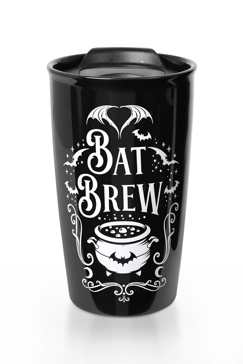 Bat Brew Double Walled Travel Ceramic Mug with Lid