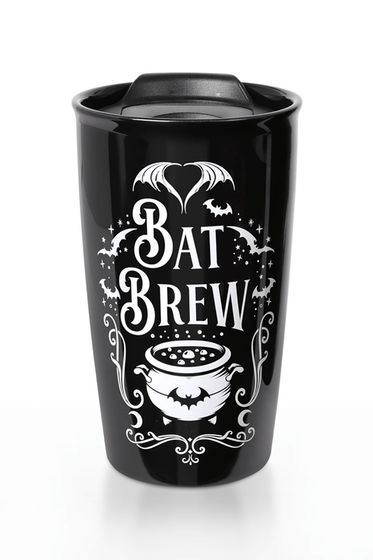 Bat Brew Double Walled Travel Ceramic Mug with Lid