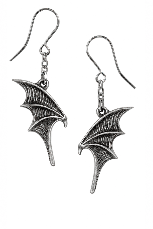 Bat Wing Drop Earrings in Fine Antiqued Pewter