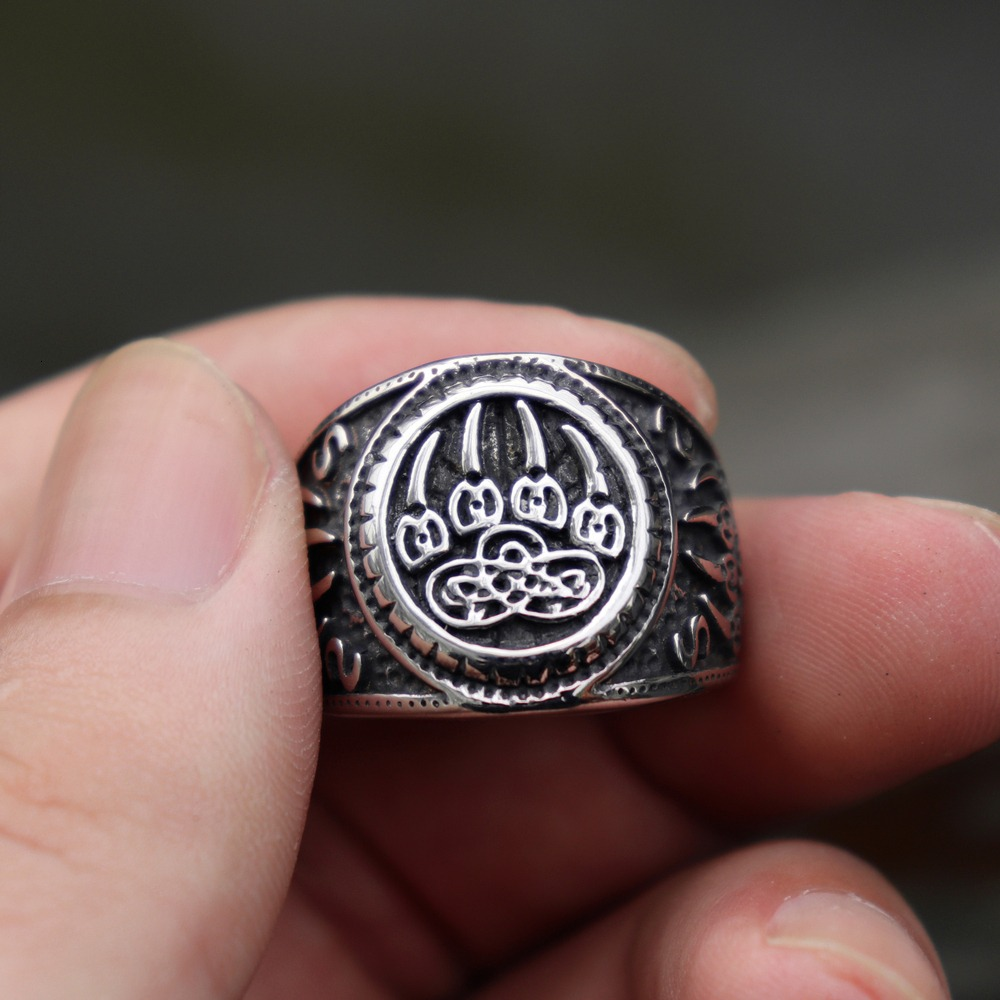 Bear Paw Stainless Steel Talisman Rings / Celtic Knot Amulet Ring / Cool Men's And Women's Jewelry