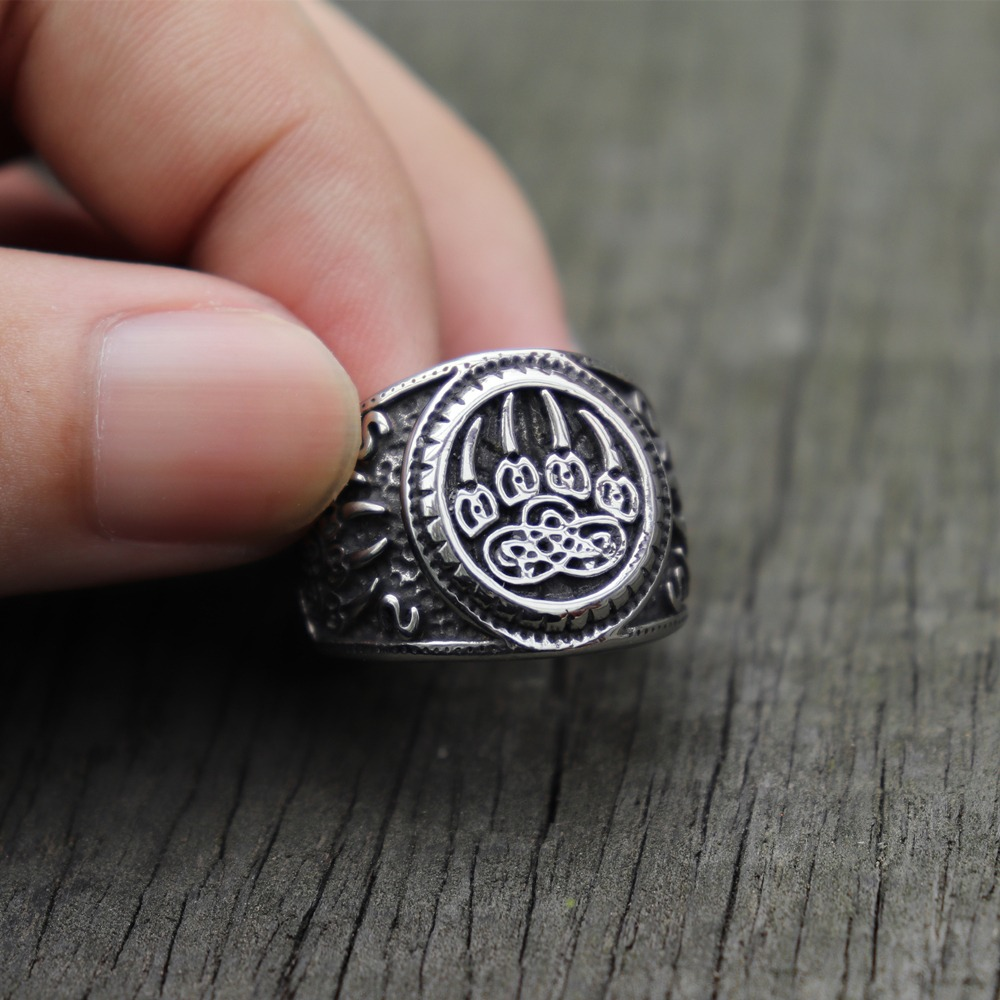 Bear Paw Stainless Steel Talisman Rings / Celtic Knot Amulet Ring / Cool Men's And Women's Jewelry