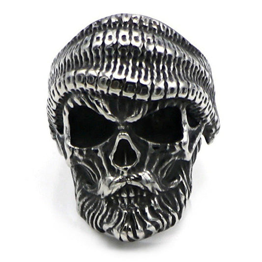 Bearded Skull Ring / 925 Sterling Silver Adjustable Rings / Gothic Vintage Punk Rock Biker Jewelry