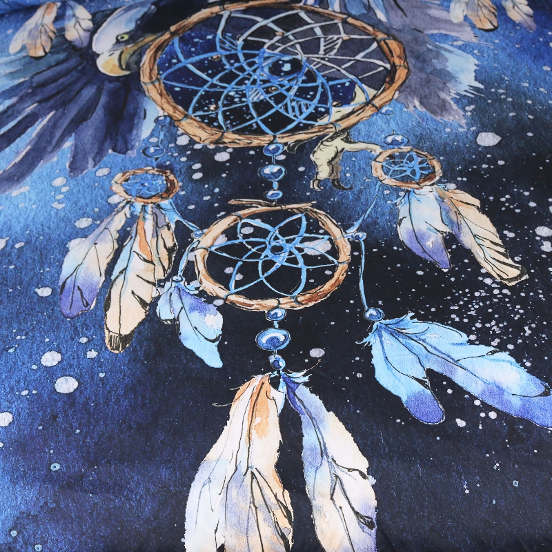 Bedding Set with Printed Feather Blue Dreamcatcher / Bedclothes Queen Size / Home Textiles