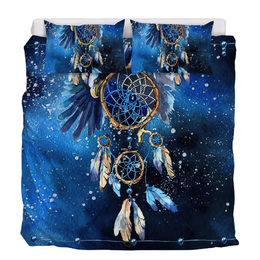 Bedding Set with Printed Feather Blue Dreamcatcher / Bedclothes Queen Size / Home Textiles