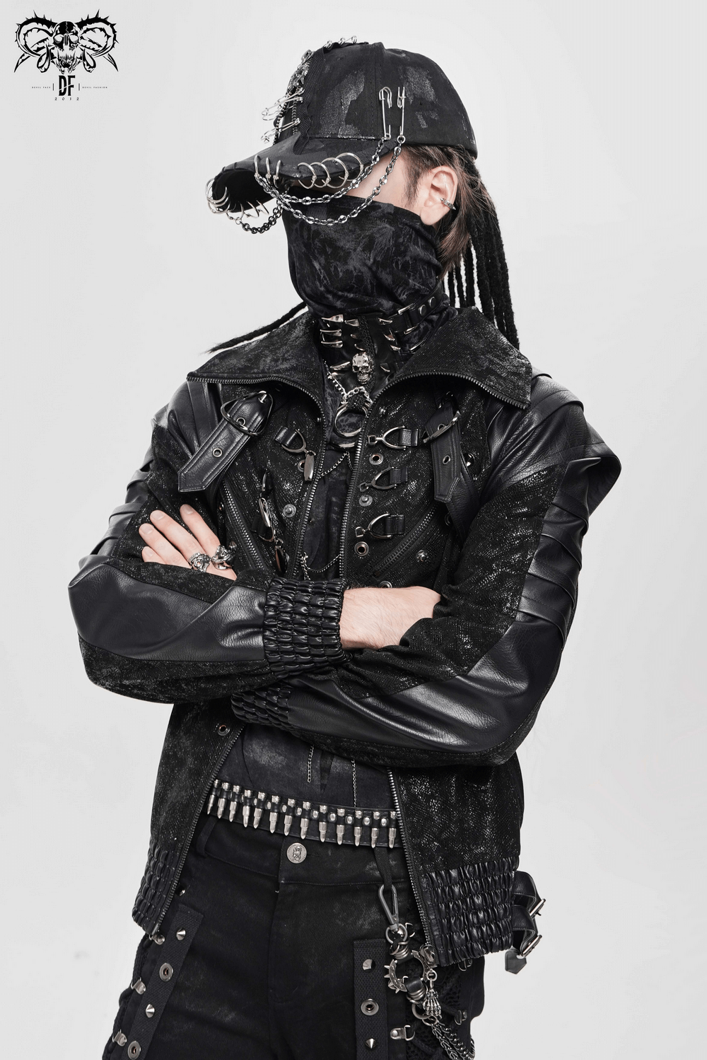 Biker Black Jacket with Buckles and Leather Details
