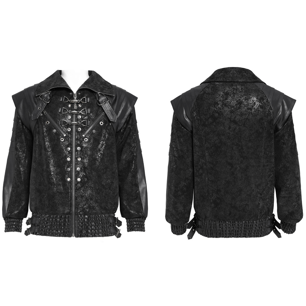 Biker Black Jacket with Buckles and Leather Details