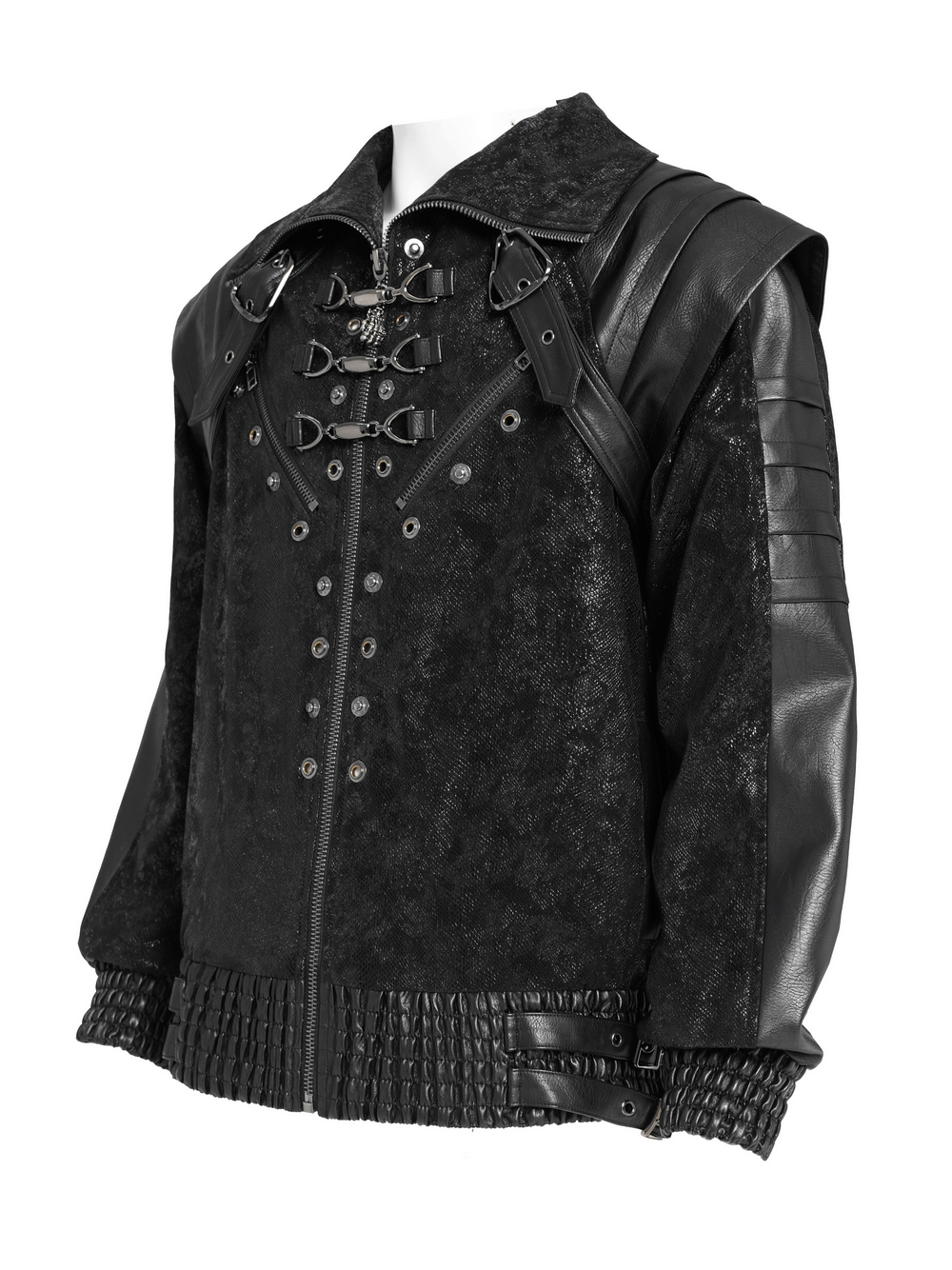 Biker Black Jacket with Buckles and Leather Details