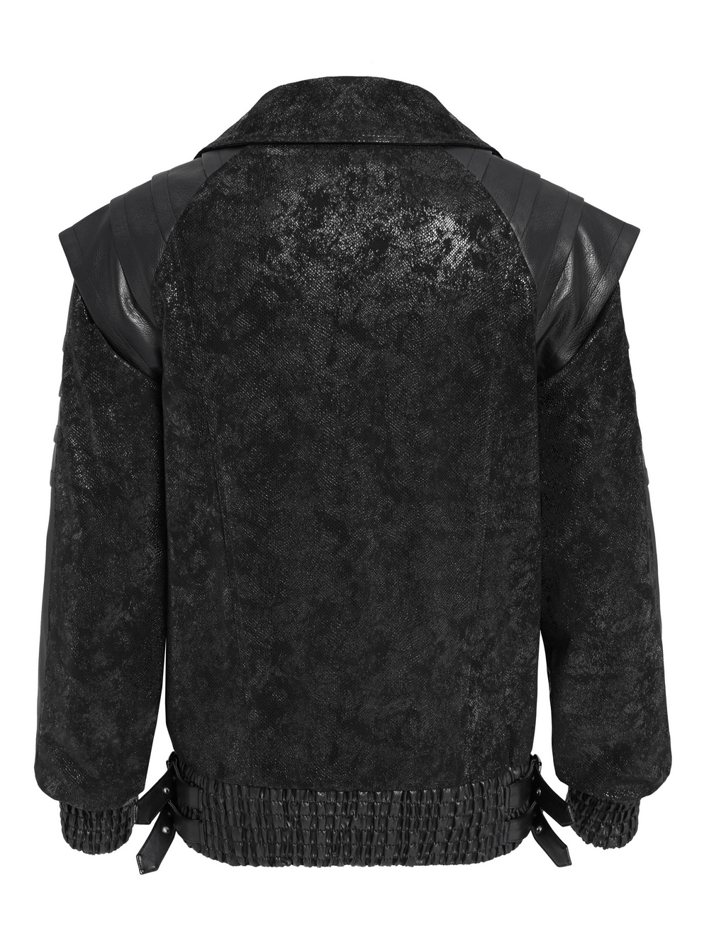 Biker Black Jacket with Buckles and Leather Details
