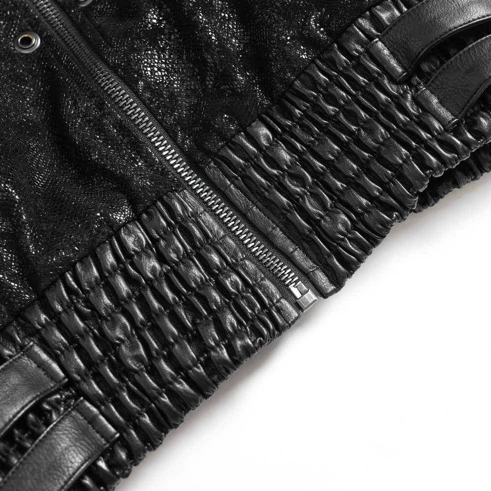 Biker Black Jacket with Buckles and Leather Details