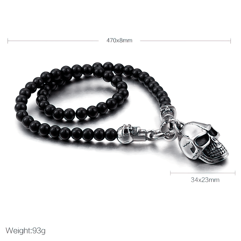 Biker Chain Necklace Glass Beads / Rock Style Stainless Steel Skull Pendant