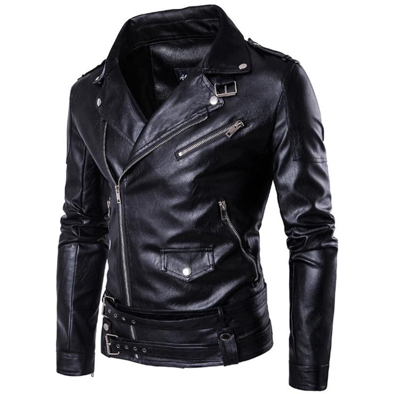 Biker Jacket with a Turn-down Collar / Rock Style Faux Leather Jacket