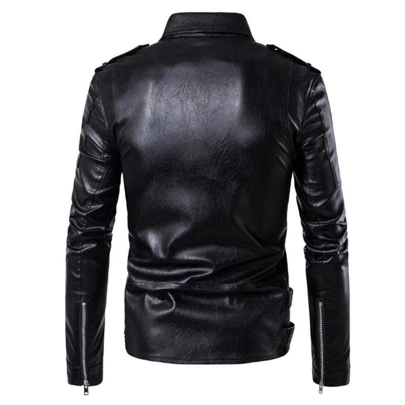 Biker Jacket with a Turn-down Collar / Rock Style Faux Leather Jacket