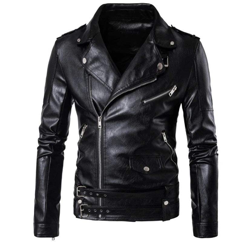 Biker Jacket with a Turn-down Collar / Rock Style Faux Leather Jacket