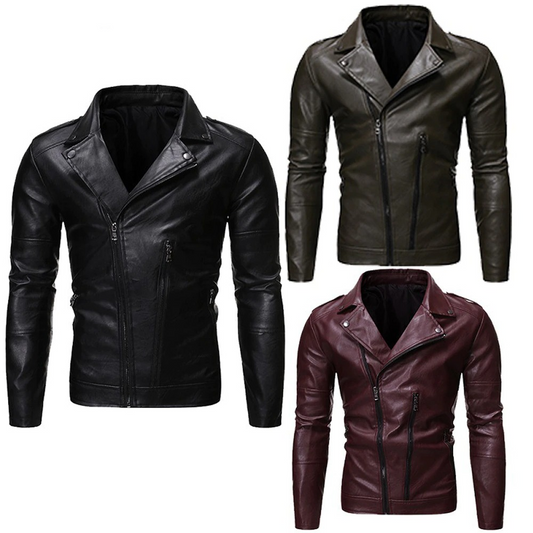 Biker Jacket With Oblique Zipper / Fashion Men's Solid PU Leather Jackets