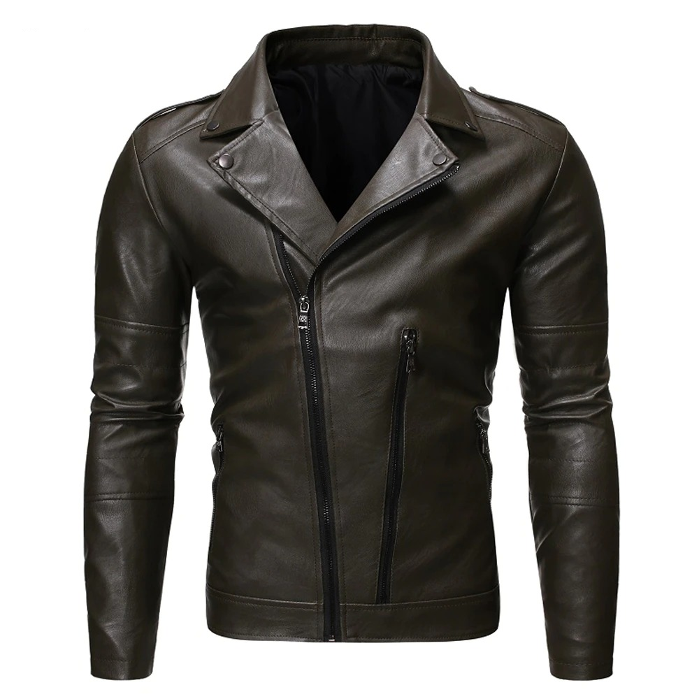 Biker Jacket With Oblique Zipper / Fashion Men's Solid PU Leather Jackets