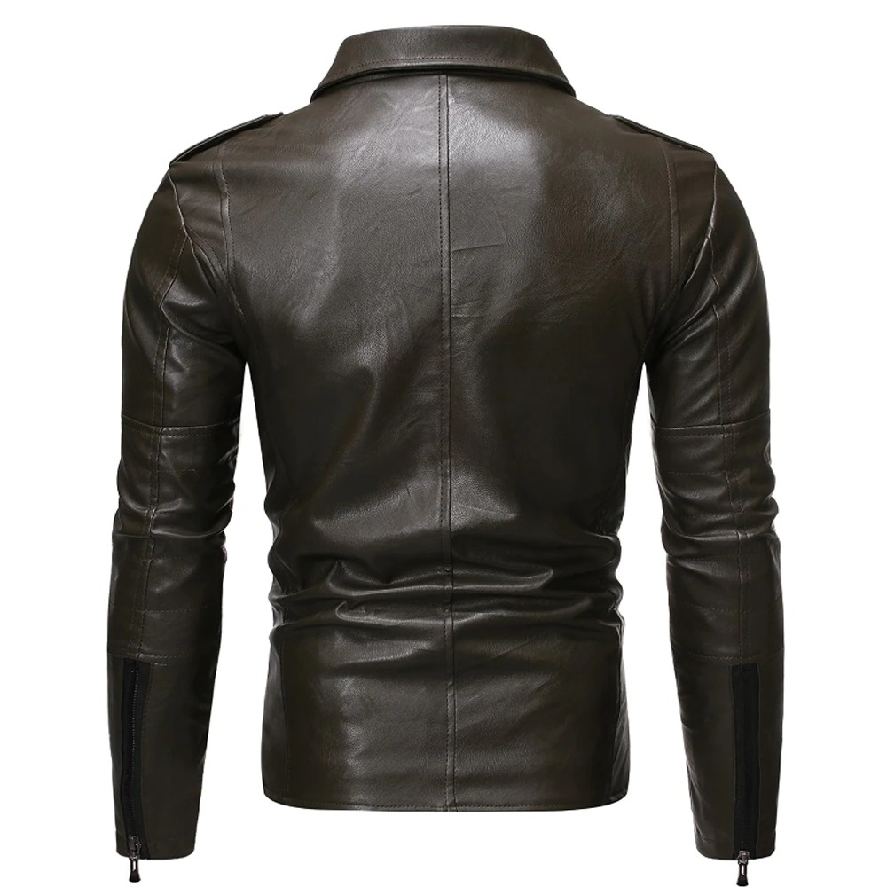 Biker Jacket With Oblique Zipper / Fashion Men's Solid PU Leather Jackets