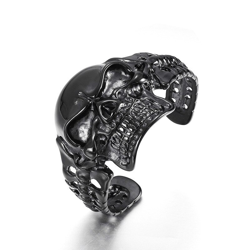 Biker Men's Skull Stainless Steel Black Color  Bracelet / Gothic Male Open Bracelets