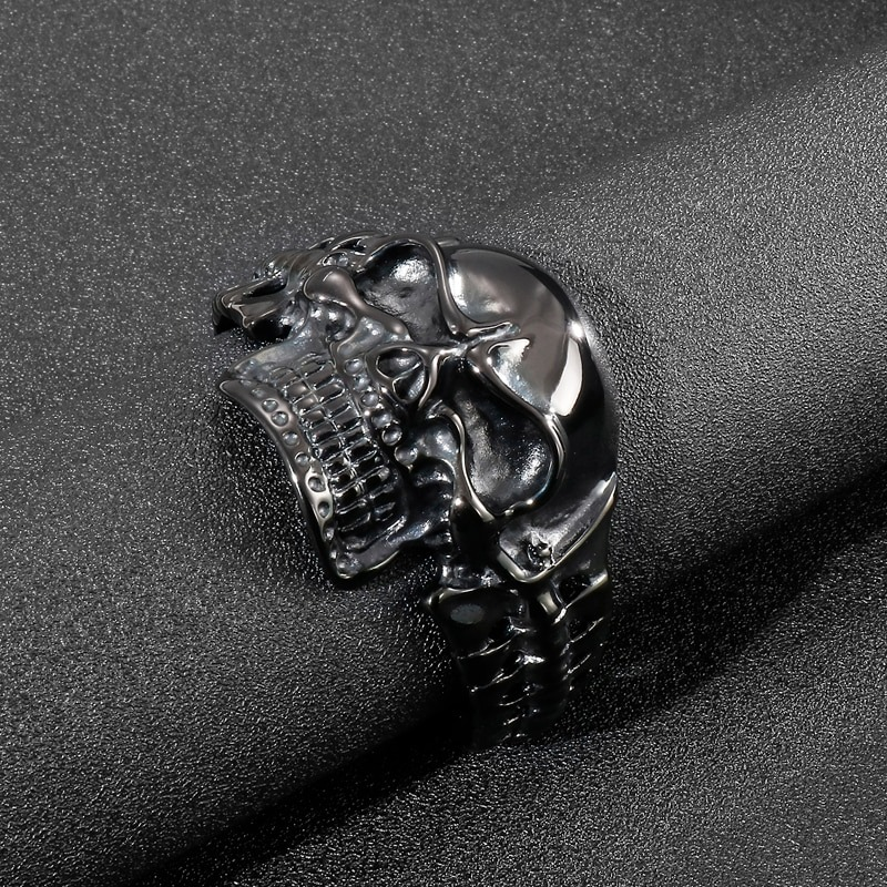 Biker Men's Skull Stainless Steel Black Color  Bracelet / Gothic Male Open Bracelets