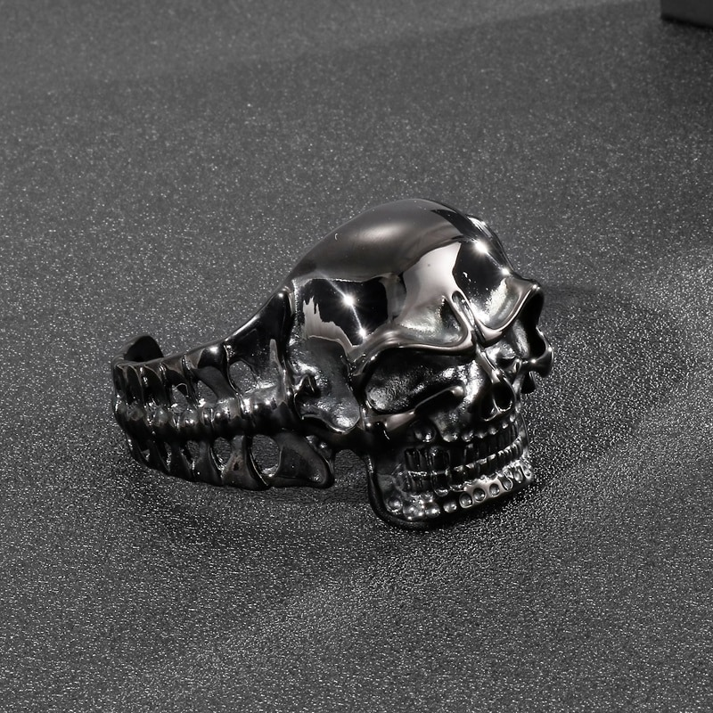 Biker Men's Skull Stainless Steel Black Color  Bracelet / Gothic Male Open Bracelets