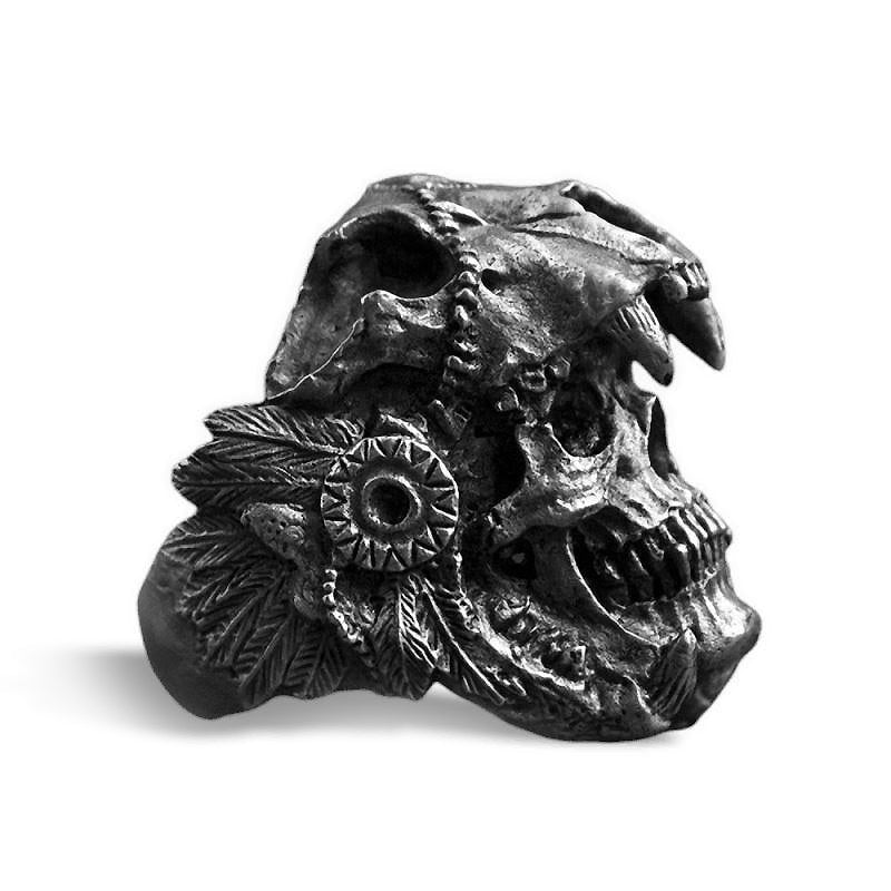 Biker Stainless Steel Rings in Rock Style / Vintage Indian Warrior Unisex Skull Jewelry