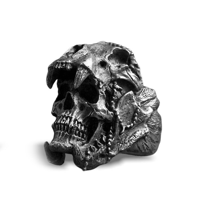 Biker Stainless Steel Rings in Rock Style / Vintage Indian Warrior Unisex Skull Jewelry