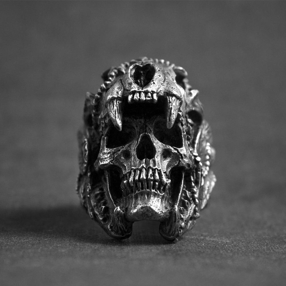 Biker Stainless Steel Rings in Rock Style / Vintage Indian Warrior Unisex Skull Jewelry