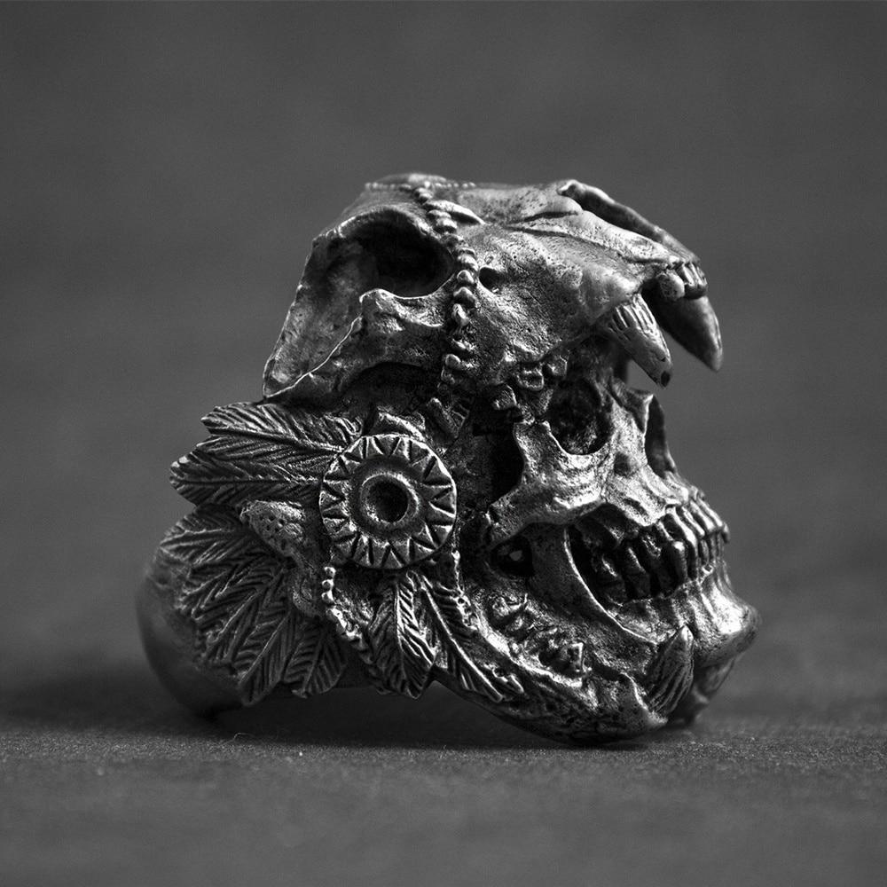 Biker Stainless Steel Rings in Rock Style / Vintage Indian Warrior Unisex Skull Jewelry