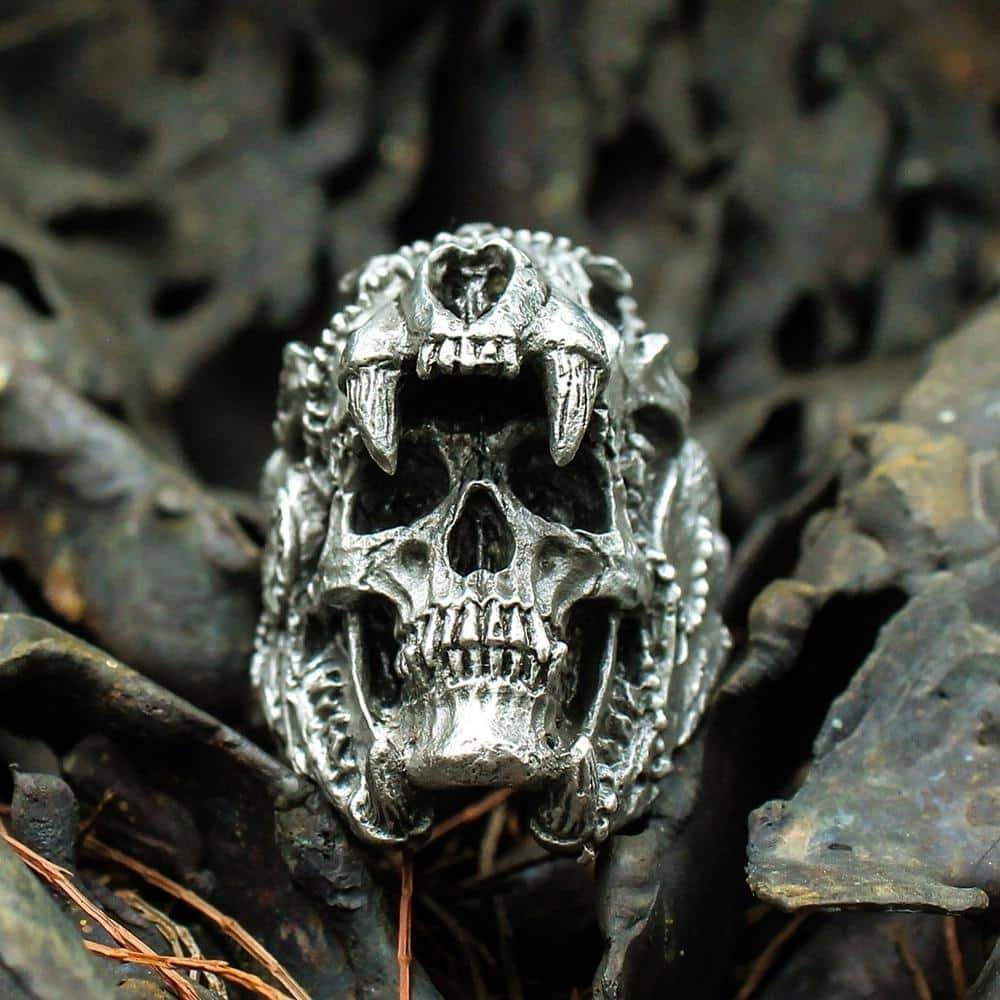 Biker Stainless Steel Rings in Rock Style / Vintage Indian Warrior Unisex Skull Jewelry