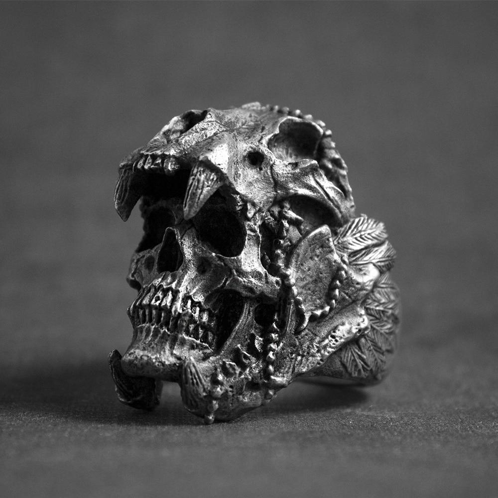 Biker Stainless Steel Rings in Rock Style / Vintage Indian Warrior Unisex Skull Jewelry