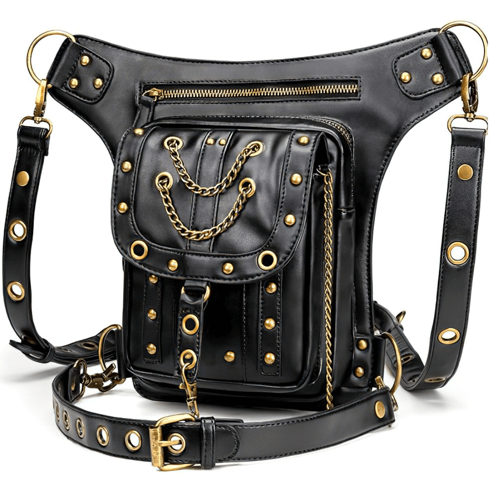 Biker Waist Shoulder Messenger Bag with Chains For Men and Women