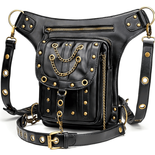 Biker Waist Shoulder Messenger Bag with Chains For Men and Women