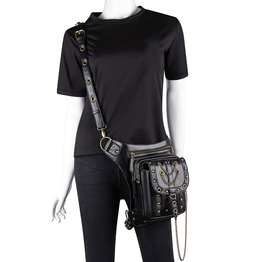 Biker Waist Shoulder Messenger Bag with Chains For Men and Women