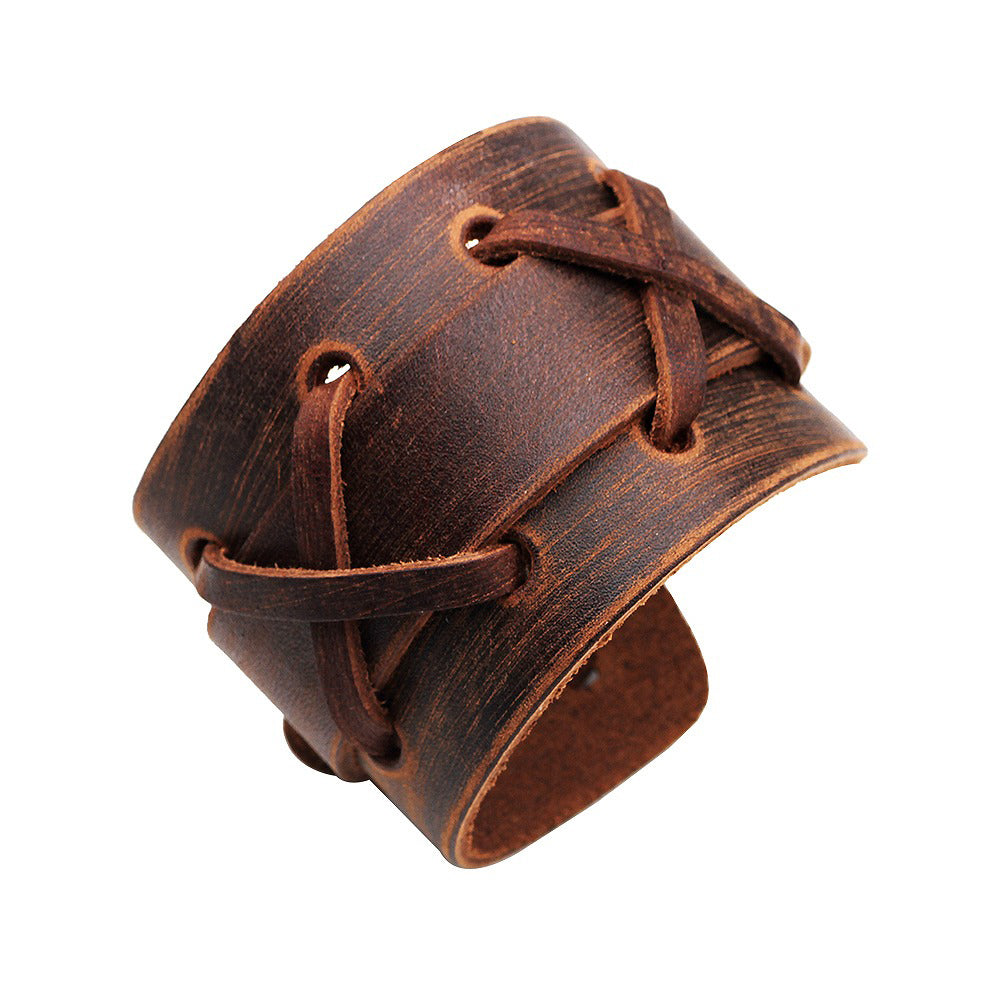 Black and Brown Genuine Leather Wide Bracelets for Men and Women / Wristbands in Rock Style
