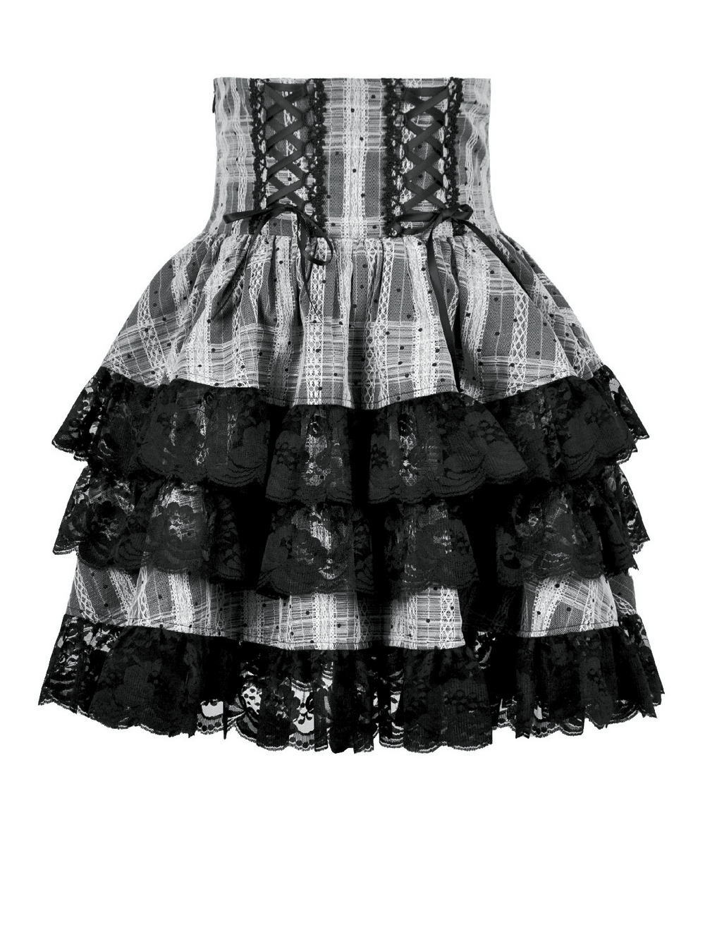 Black and Gray Lolita High-Waist Tiered Lace Skirt