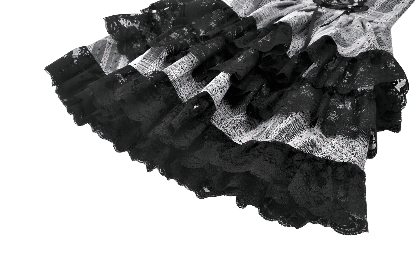 Black and Gray Lolita High-Waist Tiered Lace Skirt