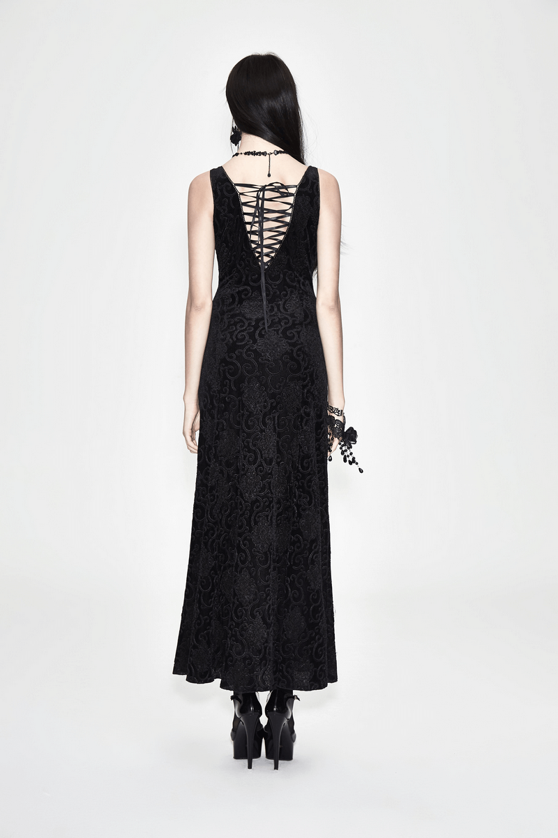 Black And Purple Sexy Gothic Lace Dress / Long Dress With Decorative Roses and Lacing