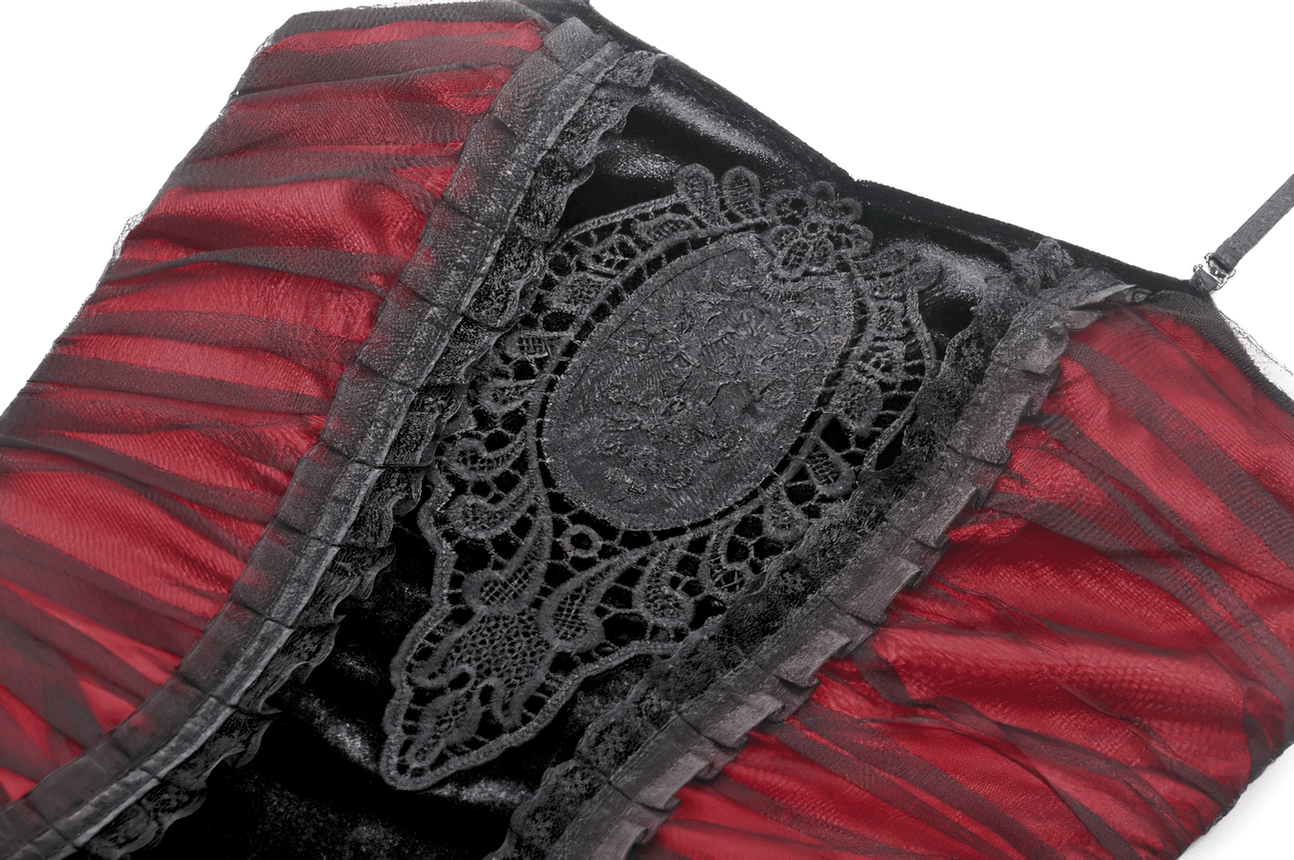 Black and Red Gothic Lace-Up Maxi Dress with Sheer Sides