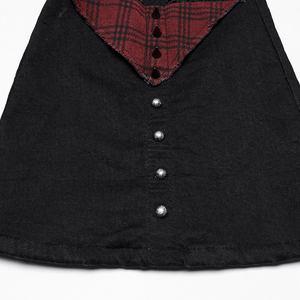 Black and Red Plaid Gothic Flared Pants with Studs