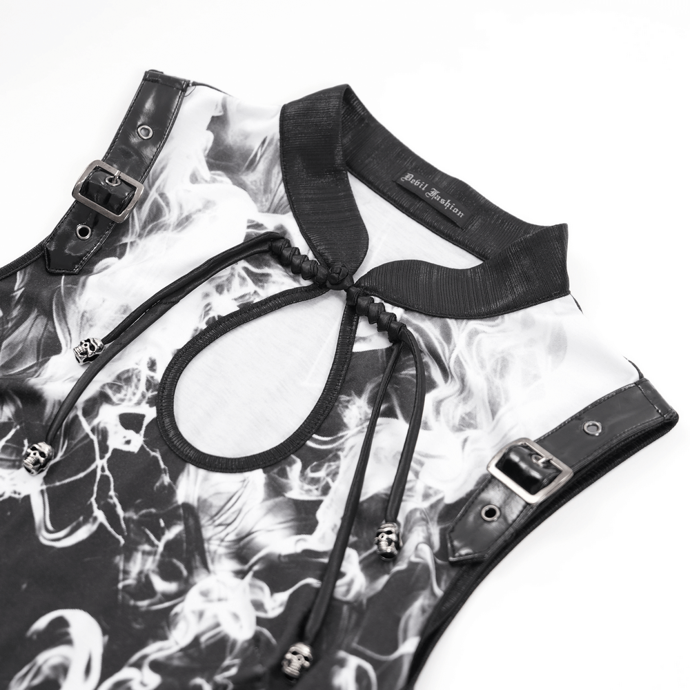 Black and White Gothic Asymmetrical Dress with Buckles