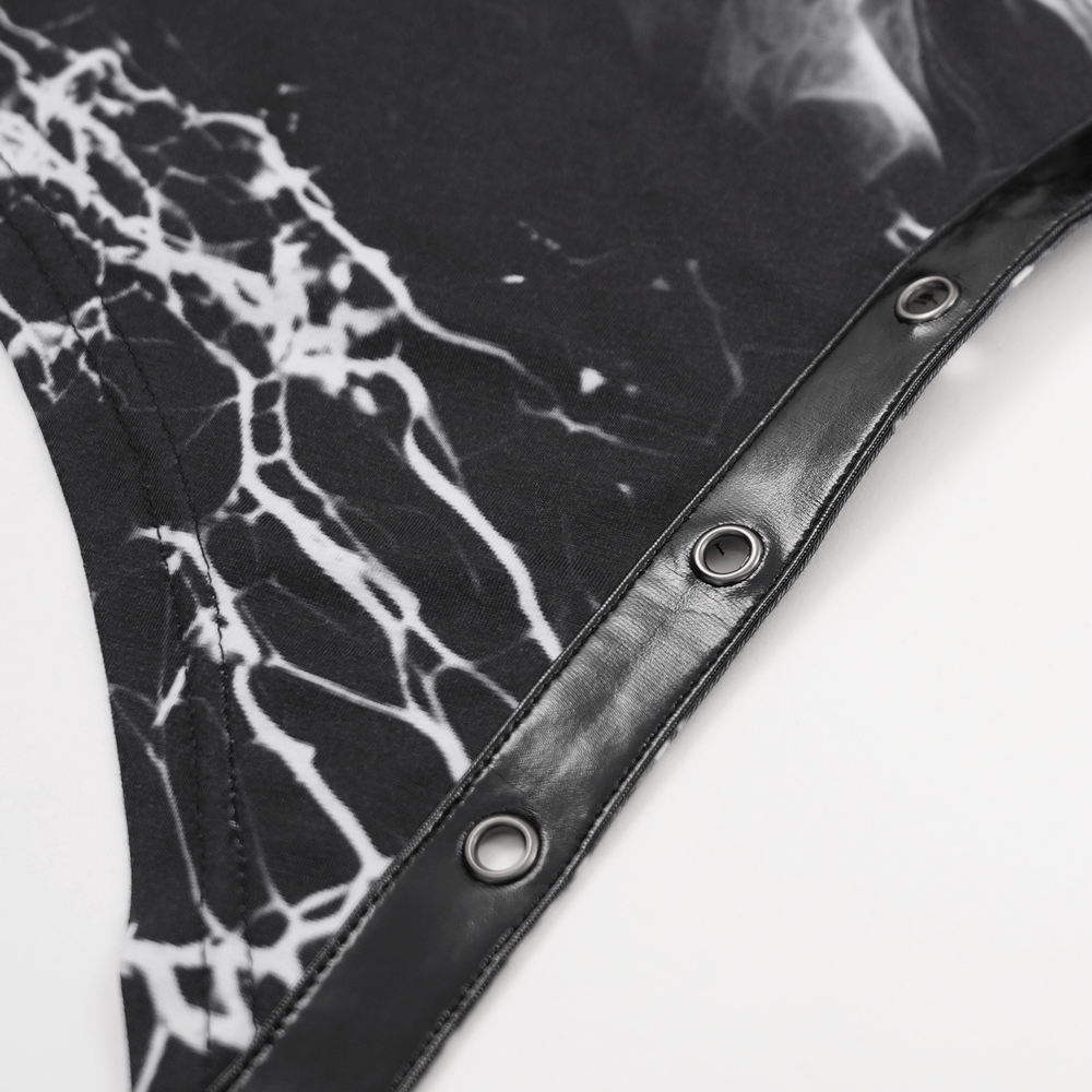 Black and White Gothic Asymmetrical Dress with Buckles