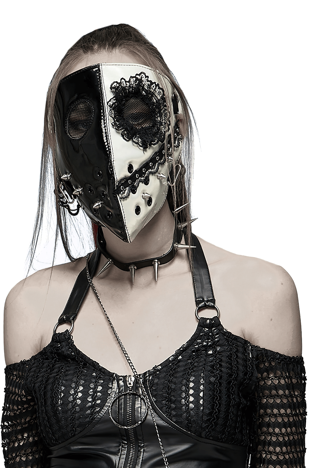 Black and White Gothic Mask with Lace and Ventilation