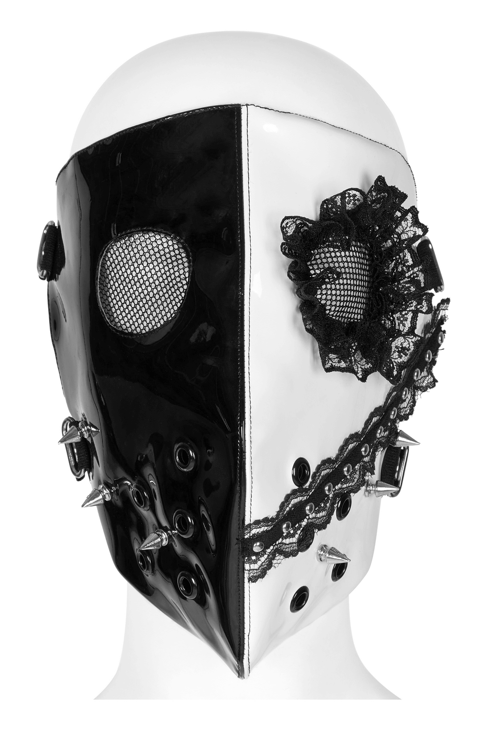 Black and White Gothic Mask with Lace and Ventilation