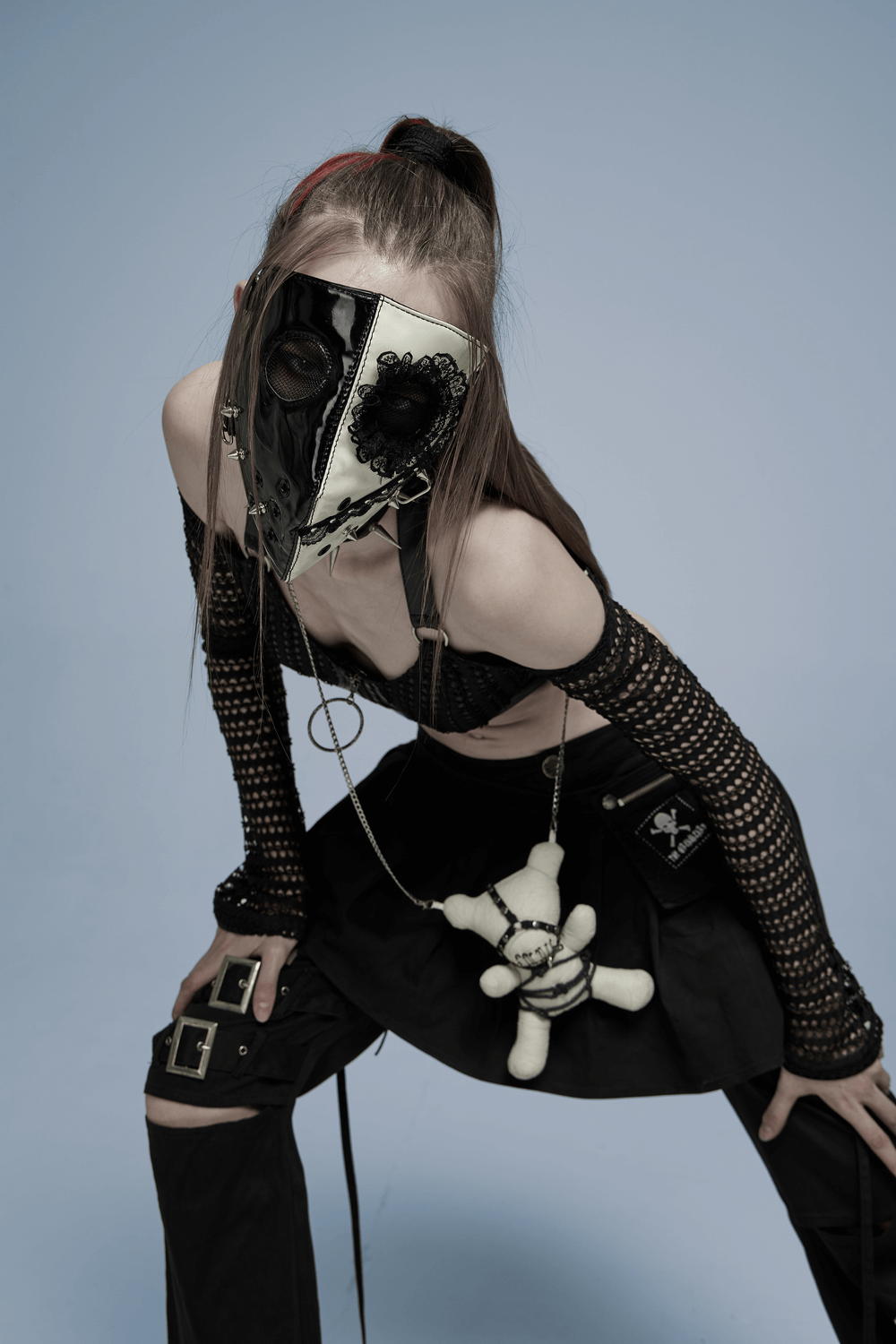 Black and White Gothic Mask with Lace and Ventilation